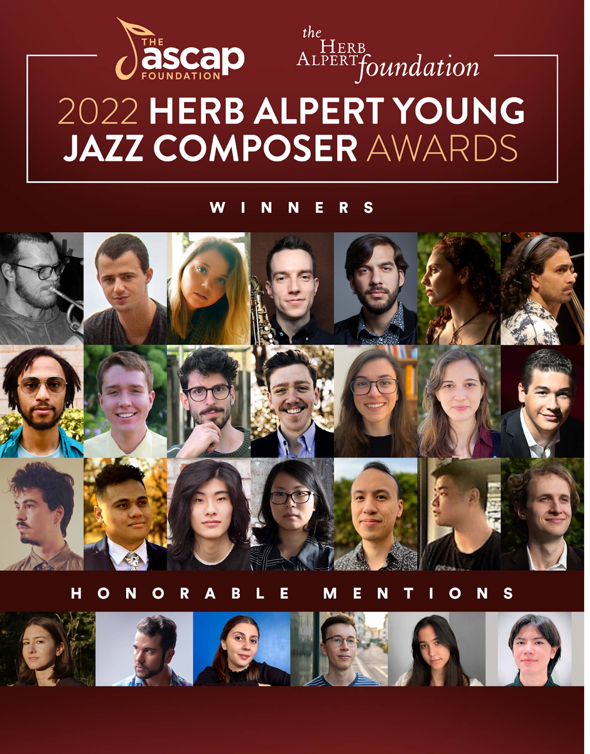 Graphic image of all young jazz composer headshots