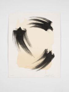 Three black impressionistic stars on cream background