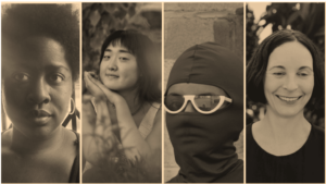 a collage of four headshots in sepiatone of Gabrielle Civil, Alice Yuan Zhang, gloria galvez and Andrea Quaid.