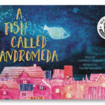 Book cover of pink building tops and roofs at night with a large white fish in the sky
