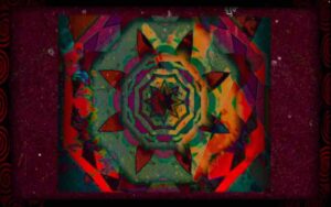 A colorful digital image dominated by reds that resembles a quilt pattern.