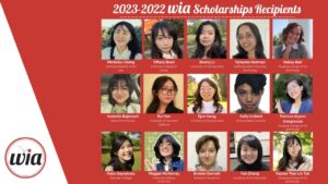 WIA Scholarship graphic including headshots and names of 15 recipients