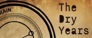 The Dry Years poster with stained parchment texture and a compass graphic