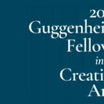 Navy blue poster with white text '2023 Guggenheim Fellows in the Creative Arts'