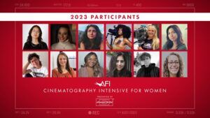 Six column, two row collage of headshots of 2023 AFI Cinematography Intensive for Women participants