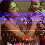 Sepia film poster for 'A Very Happy Woman' of woman holding young child overlayed with VHS-style color banding