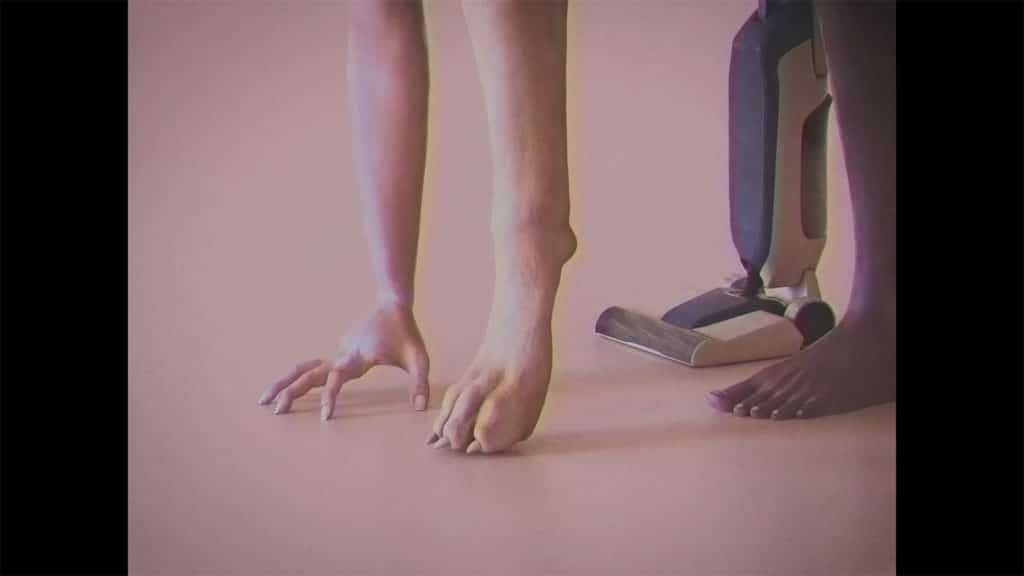 Two-by-two view of human and robotic foot, dog paw, and human hand