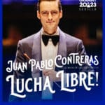 Juan Pablo Contreras in suit and bowtie holding conducting baton, with text 'Juan Pablo Contreras - Lucha Libre' at the bottom
