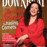 Front cover of DownBeat magazine with Luciana Souza in a flowing red outfit