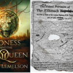 A composite image of Book cover of ‘The Lioness and the Rat Queen’ by Noah Lemelson alongside a map found inside the book.