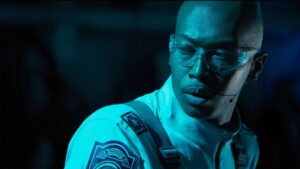 Man in interstellar space crew costume.