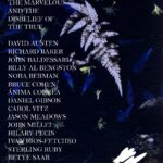 Exhibition poster for The Love of the Marvelous and the Disbelief of the True featuring names of 17 artists against dark photo of plants