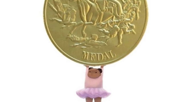 Illustration of ballerina holding golden Caldecott Medal