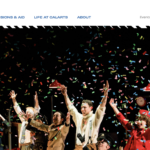 Homepage of calarts.edu with an image of a theater ensemble surrounded by falling confetti.