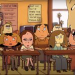 A group of students sit in a classroom in this animated image from the short film 'Girls In Real Life Situations.'