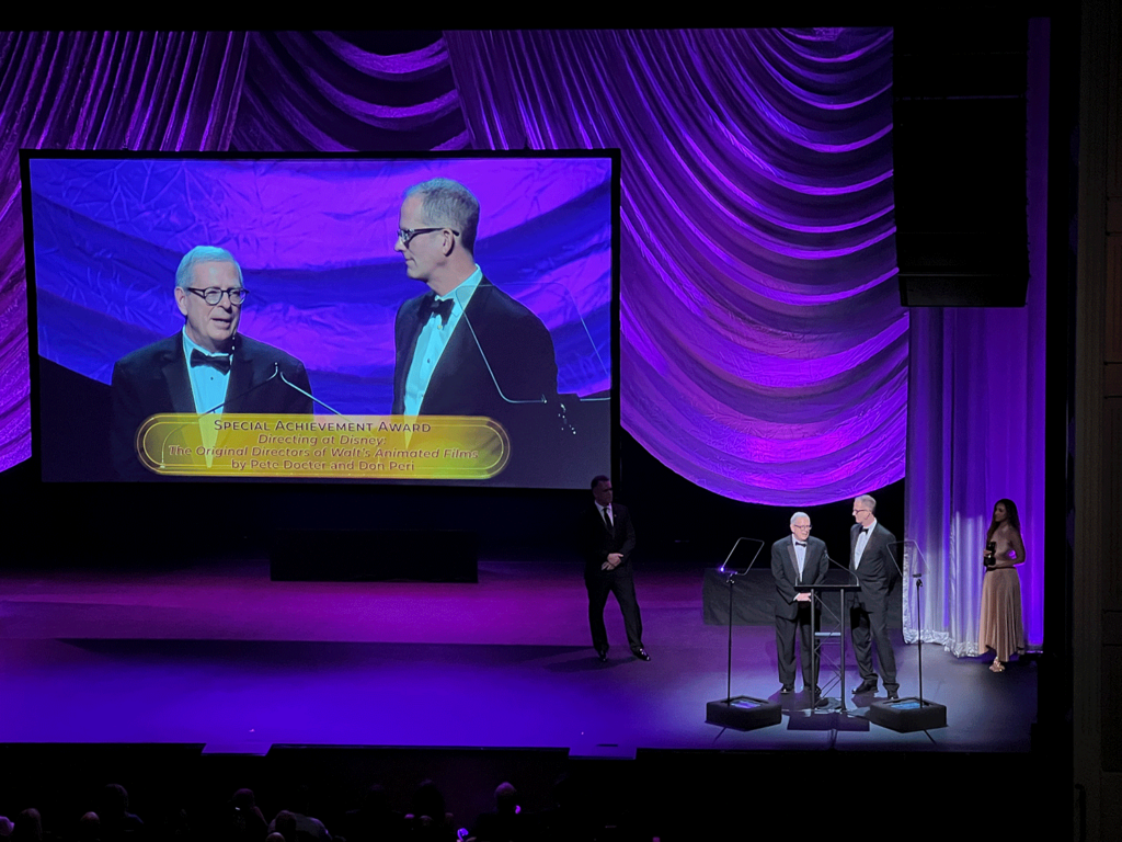 Pete Docter and Don Peri at lectern