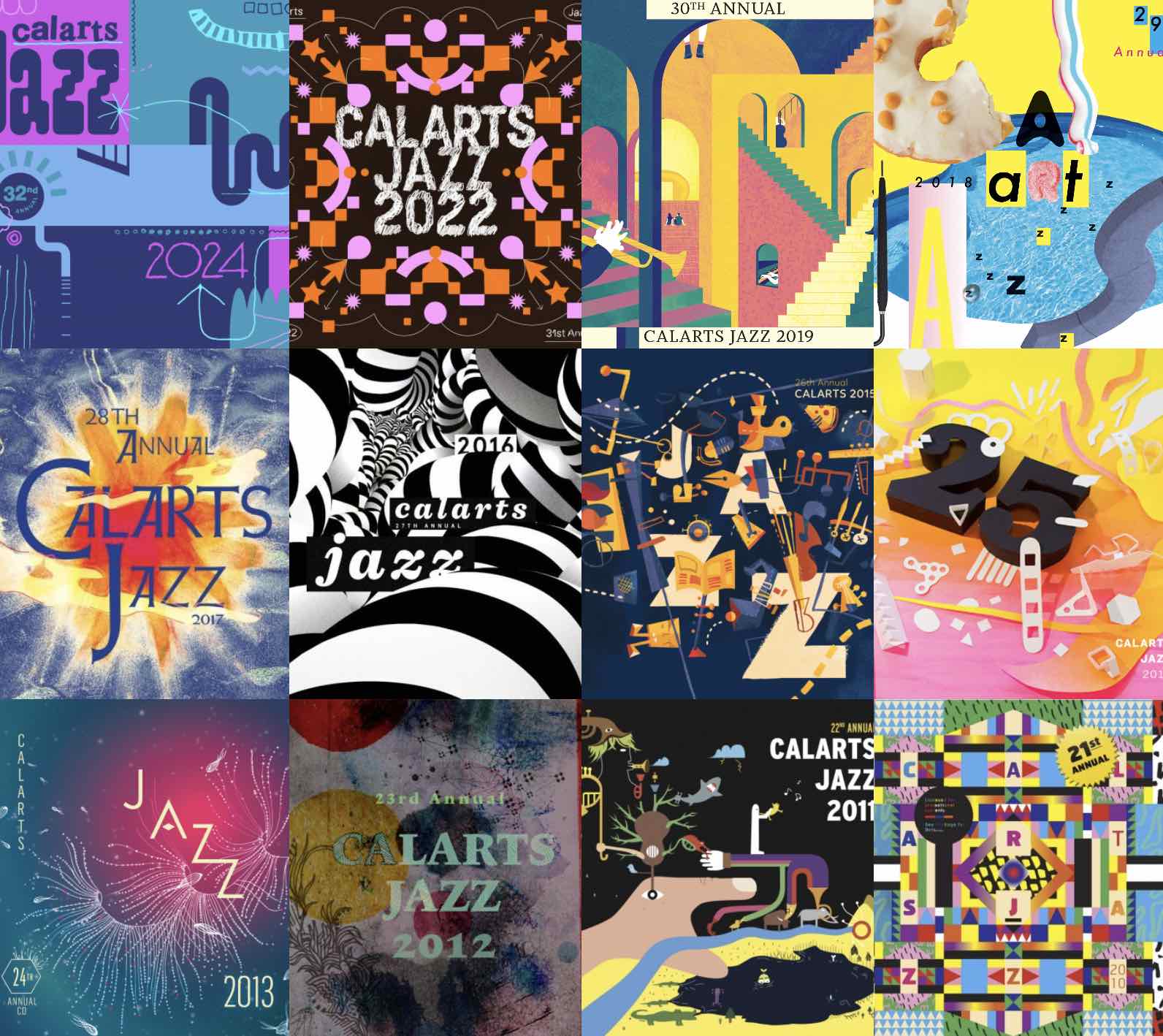 A collage of CalArts Jazz CD albums