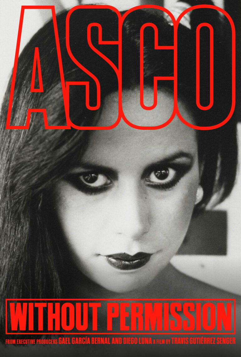 Black-and-white portrait of Patssi Valdez with film title in red text