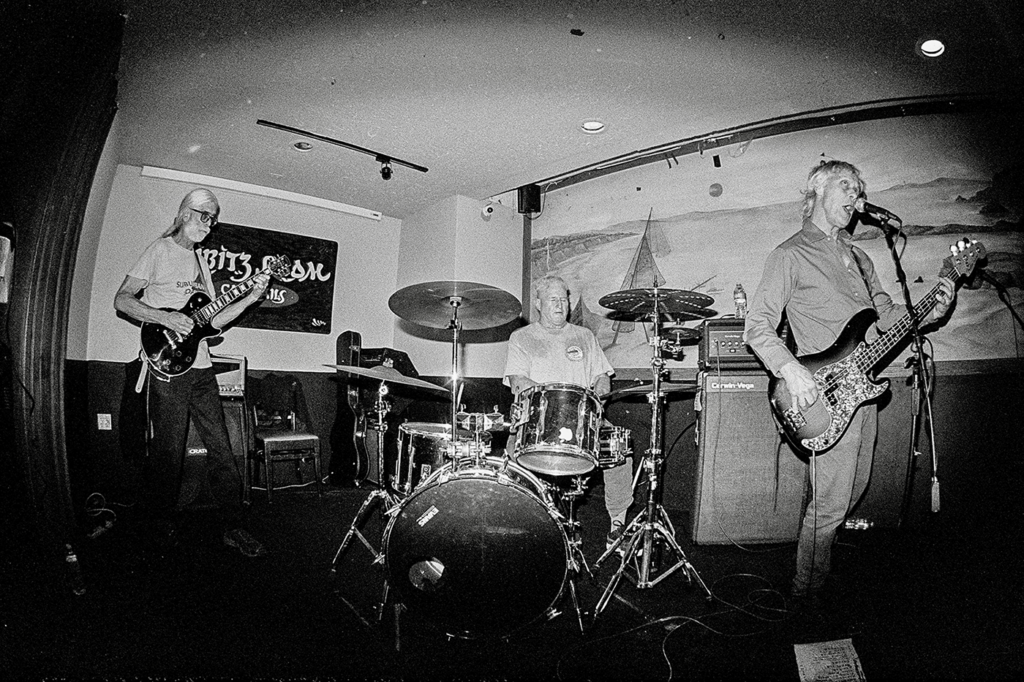 Fisheye shot of band members performing