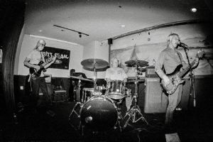 Fisheye shot of band members performing