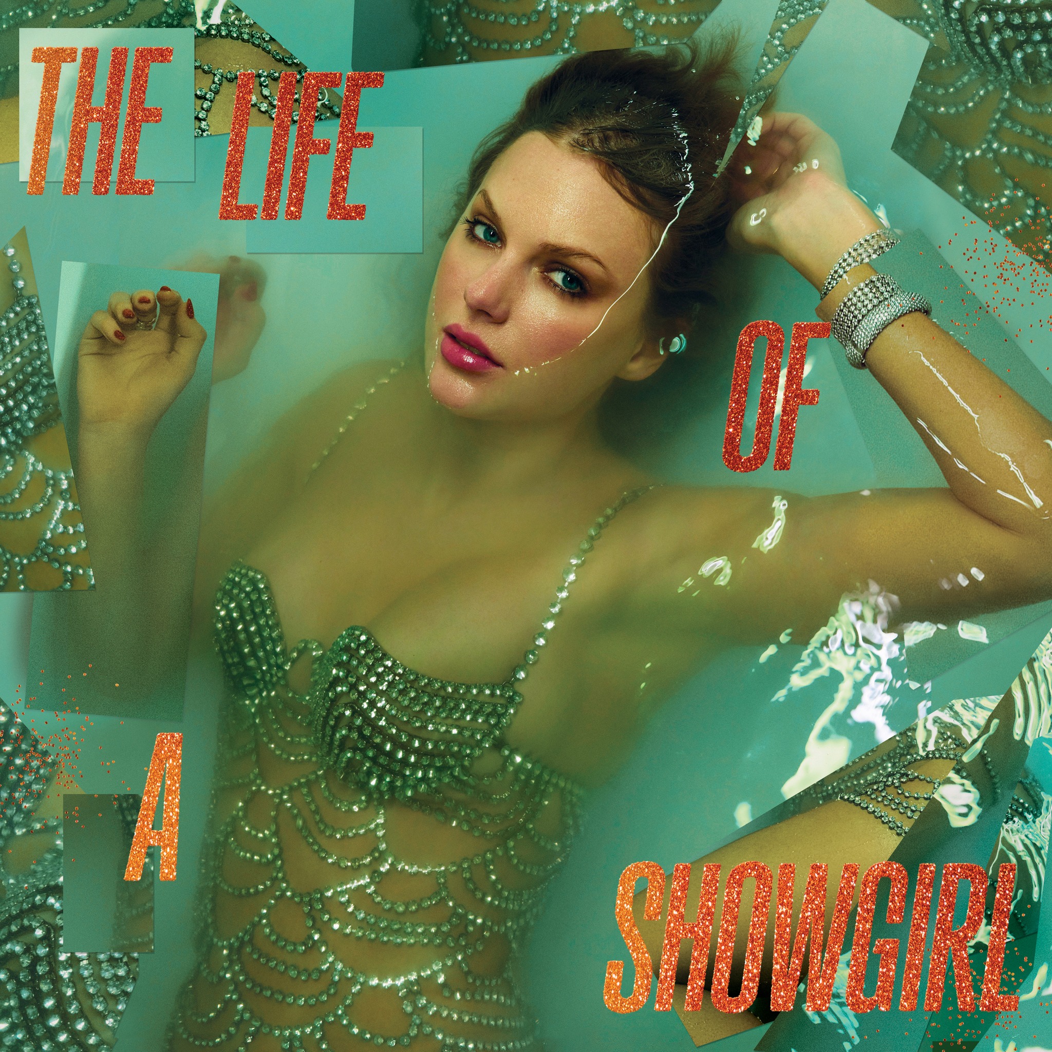 Taylor Swift in water in a showgirl outfit.