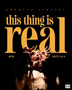 A poster of 'this thing is real' with a bare-chested man whose face is cupped by several hands.