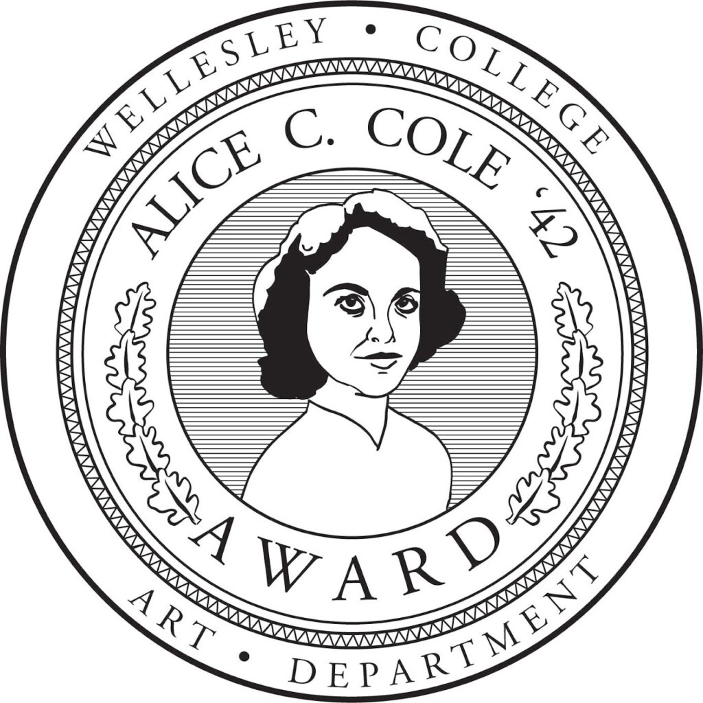 A round logo with a woman in the center. The text reads Wellesley College Alice C. Cole '42 Award
