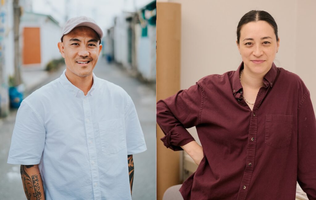 Two headshots of one man and one woman
