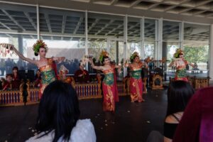 Four dancers and the gamelan ensemble at CalArts graduation