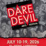 A poster for the Daredevil Arts Festival, made up of collaged images of performers.