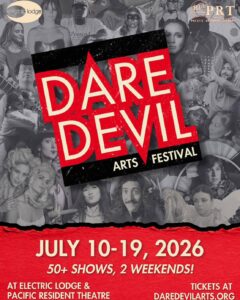 A poster for the Daredevil Arts Festival, made up of collaged images of performers.