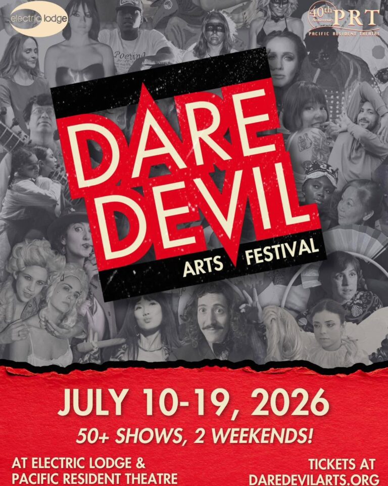 A poster for the Daredevil Arts Festival, made up of collaged images of performers.