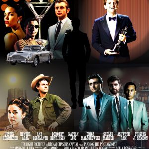 Poster titled "Playing the Protagonist" featuring a silhouette surrounded by varied characters and film elements.