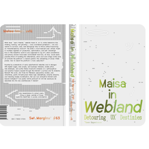 Book cover for "Maisa in Webland: Detouring UX Destinies" by Maša Imamović. The design features light gray and lime green tones with digital-inspired typography and pixelated graphics.