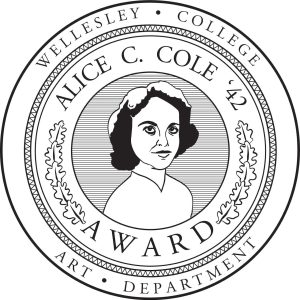 A round logo with a woman in the center. The text reads Wellesley College Alice C. Cole '42 Award