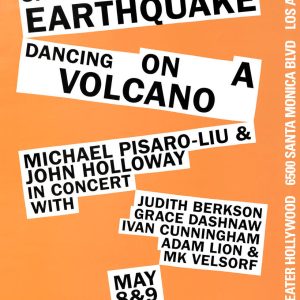Promotional poster with bold text about a concert featuring Michael Pisaro-Liu and John Holloway, set against an orange background.